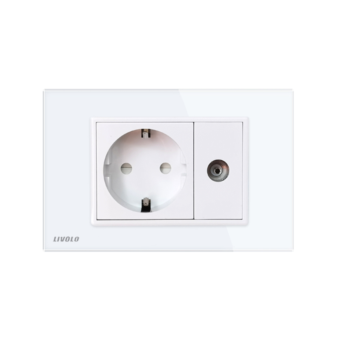 Priza simpla din rama de sticla Schuko cu TV Livolo, alb
