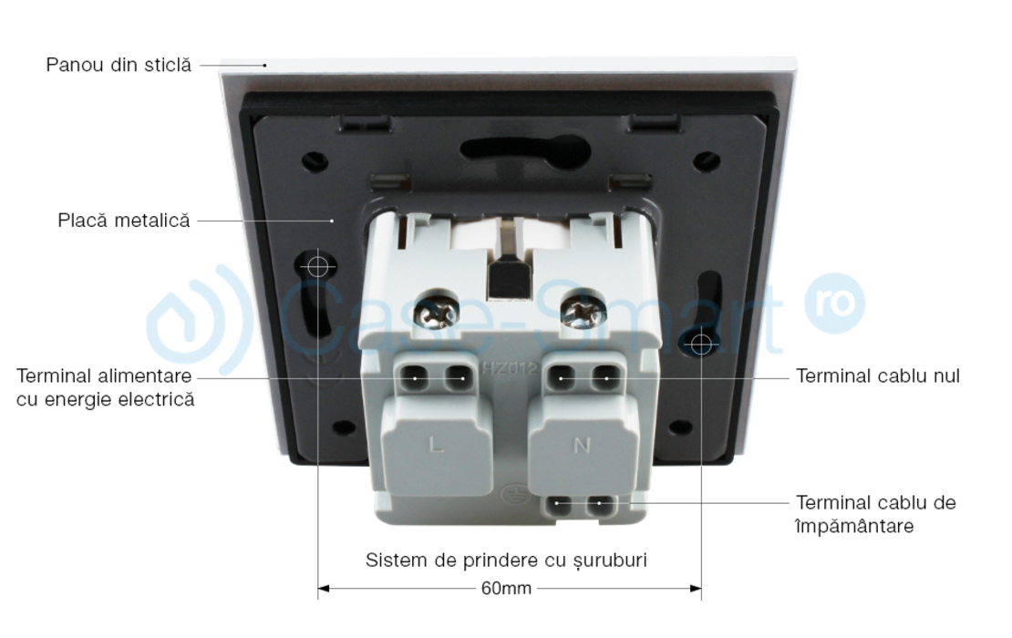 Priza simpla Livolo cu rama din sticla, alb
