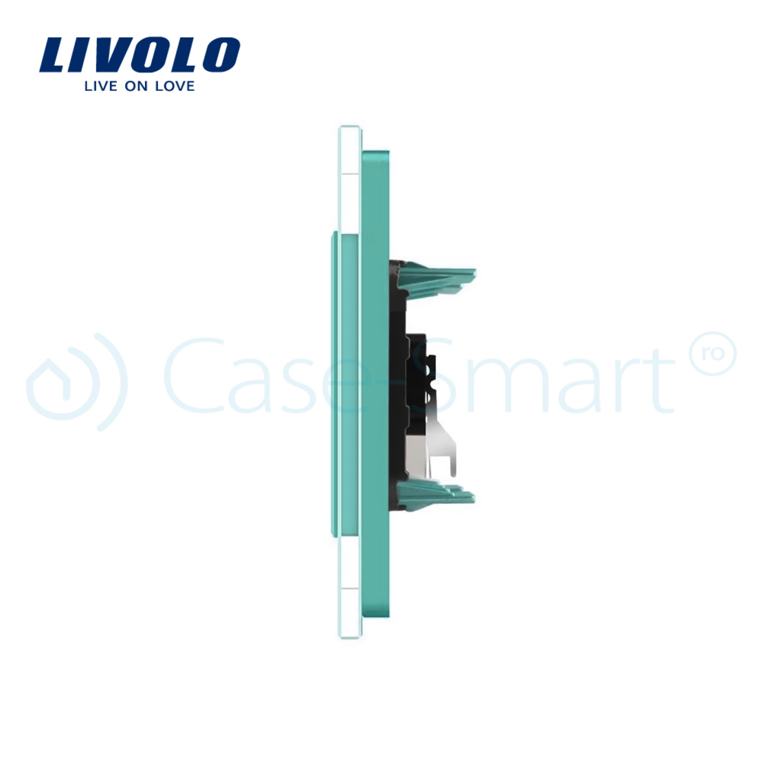 Priza dubla audio Livolo cu rama din sticla, verde