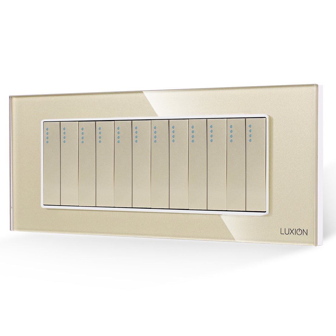 Intrerupator Mecanic 12 Posturi LUXION cu Rama din Sticla, Standard Italian, 6M, auriu