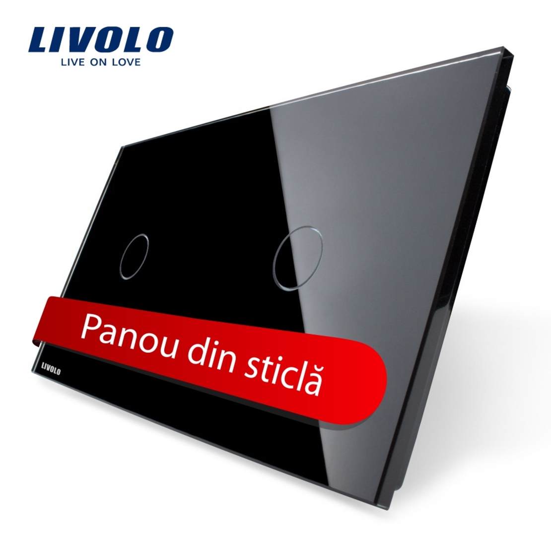 Panou intrerupator simplu+simplu cu touch Livolo din sticla, negru