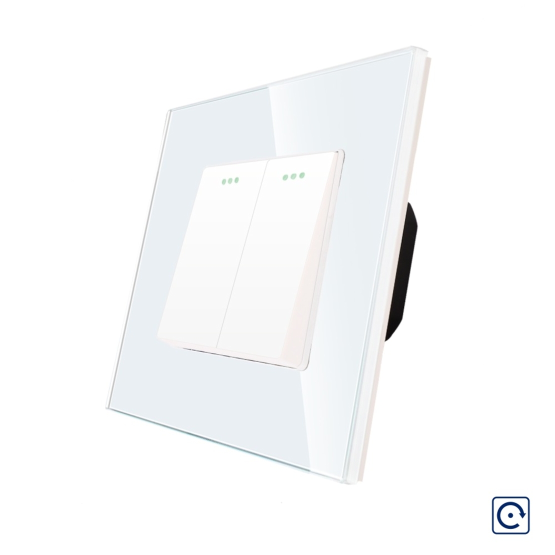Intrerupator Dublu Mecanic cu Reset / Revenire LUXION cu Rama din Sticla, alb