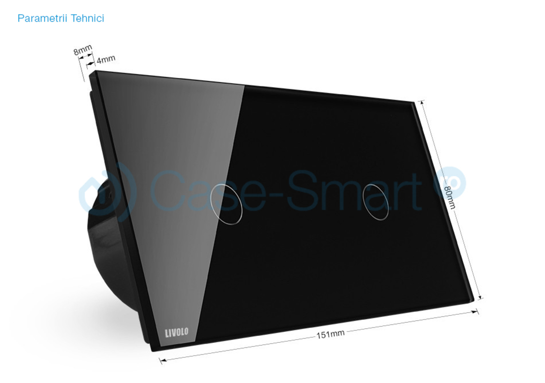 Intrerupator simplu + simplu cu touch Livolo din sticla, negru