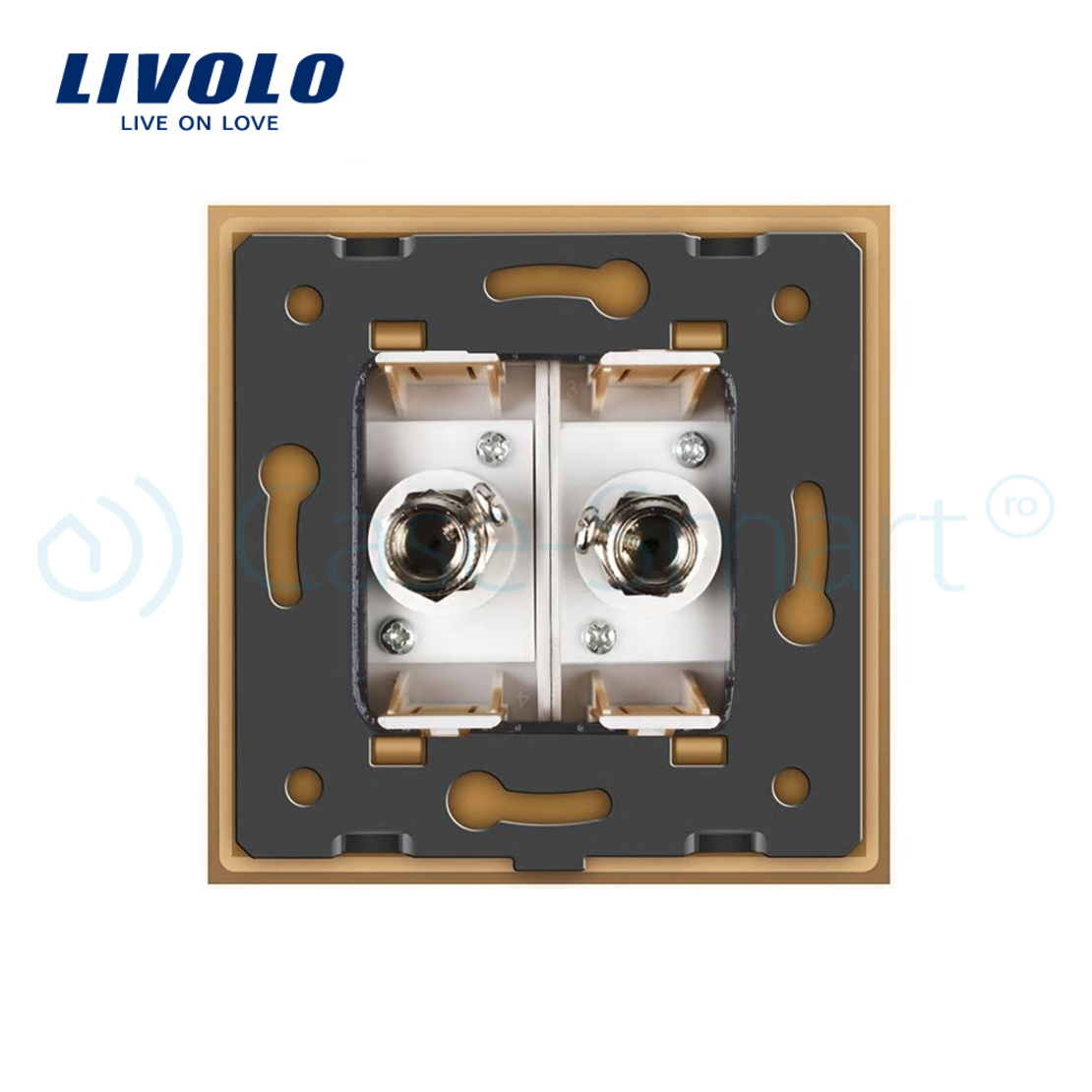 Priza dubla TV Livolo cu rama din sticla, auriu