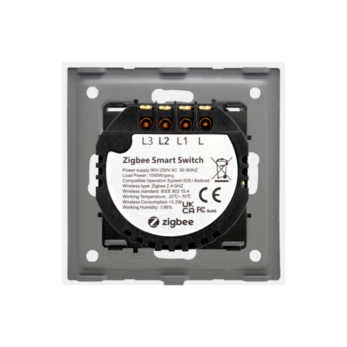 Intrerupator Triplu cu Touch din Sticla LUXION, protocol ZigBee, alb