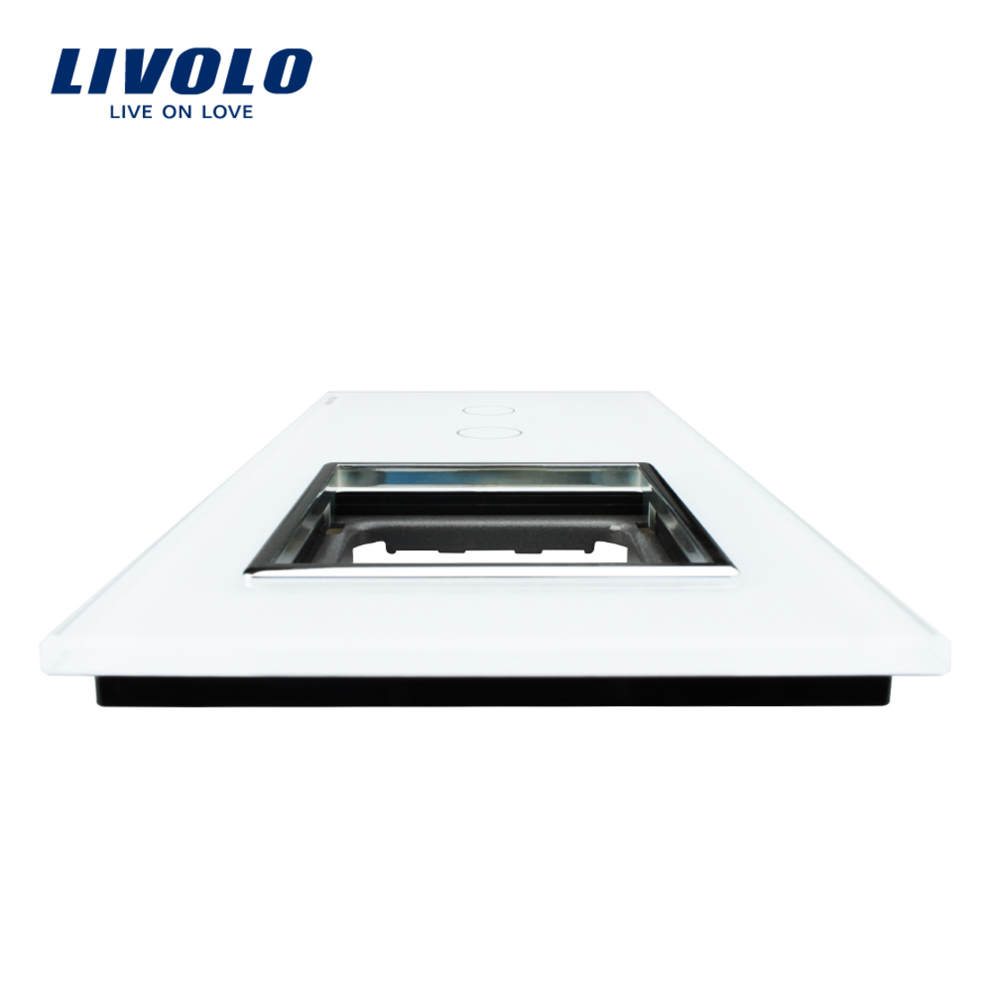 Panou intrerupator dublu cu touch + priza simpla Livolo din sticla, auriu