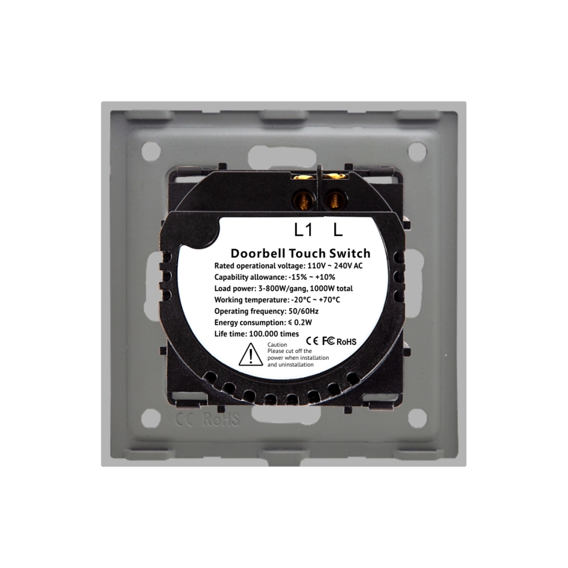 Buton Sonerie cu Touch, cu Revenire, din Sticla si Rama de Aluminiu LUXION, gri