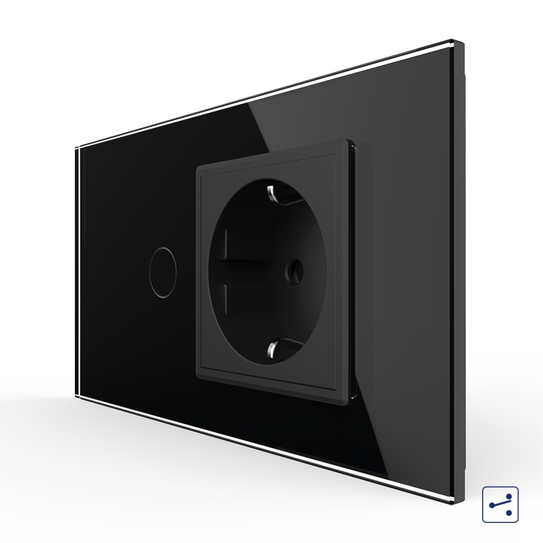 Intrerupator Simplu Cap Scara / Cruce + Priza LIVOLO cu Rama Din Sticla, Standard Italian, 4M, negru