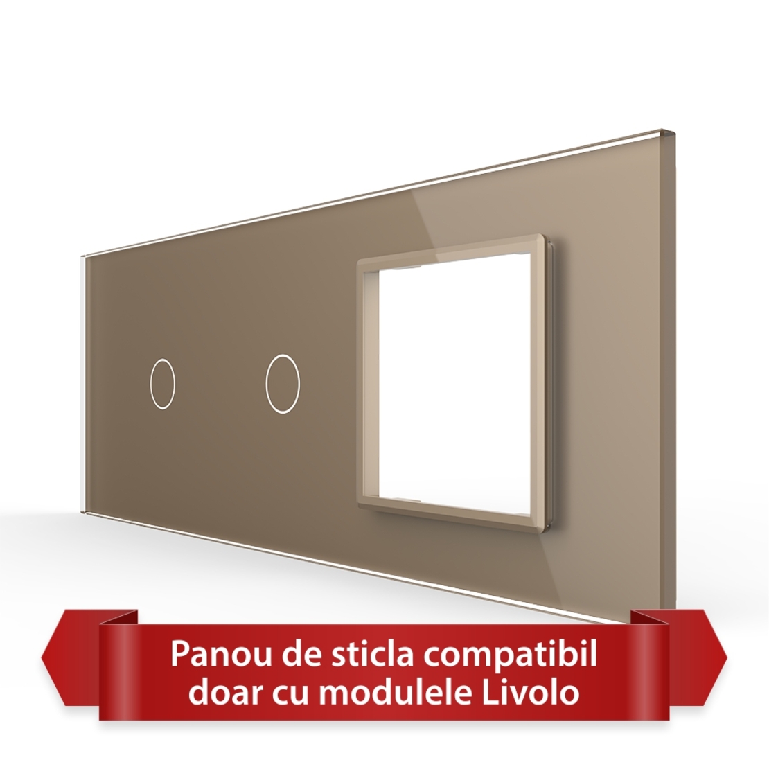 Panou Intrerupator Simplu + Simplu cu Priza LIVOLO din Sticla, Standard Italian - 6/7M, auriu