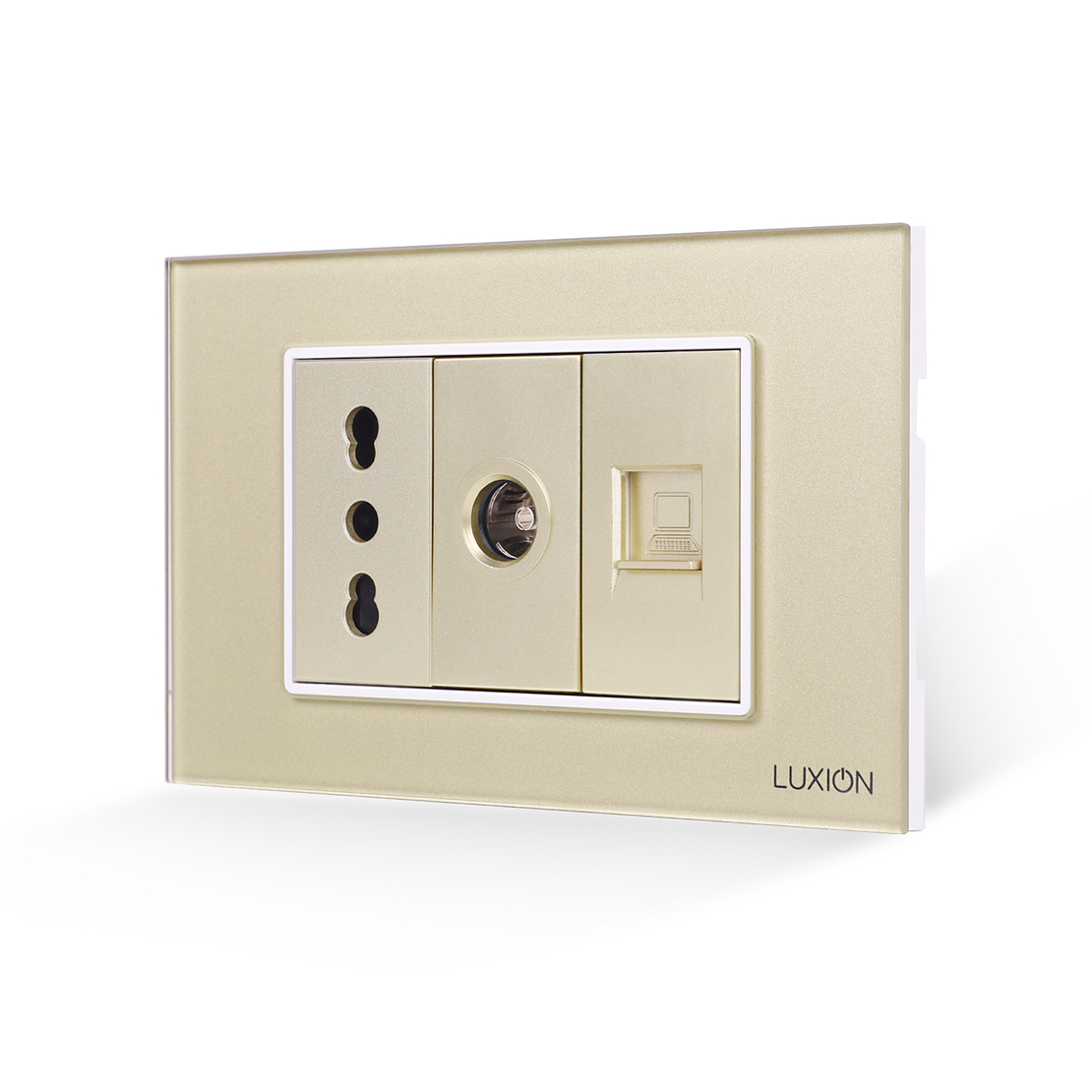 Priza Ingusta + TV + Internet cu Rama din Sticla LUXION, Standard Italian, 3M, auriu
