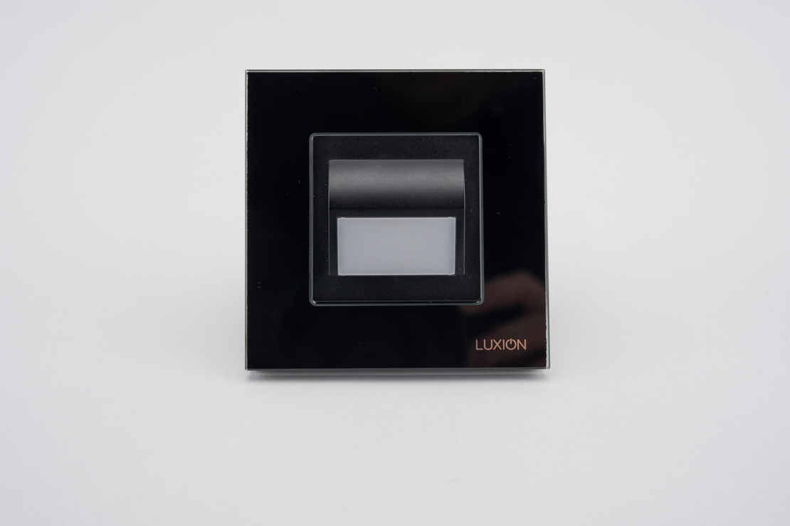 Lampa de Veghe LED cu Lumina Alb - Neutra LUXION cu Rama de Sticla, negru