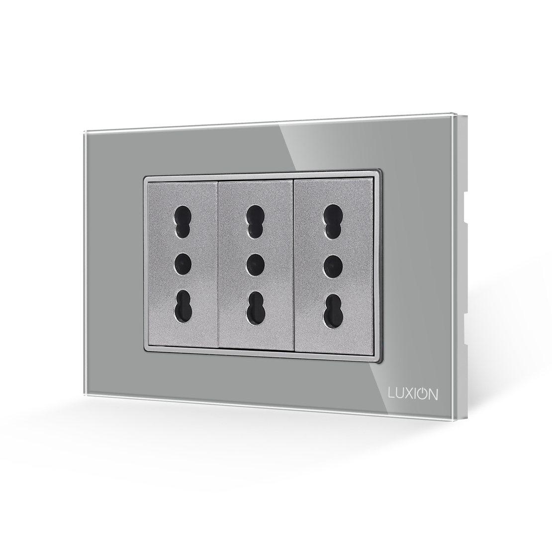 Priza Tripla cu Rama din Sticla LUXION, Standard Italian, 3M, gri