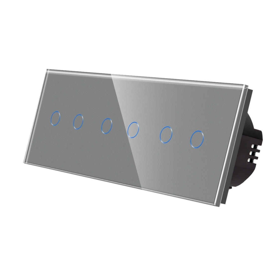 Intrerupator Dublu + Dublu + Dublu cu Touch din Sticla LUXION, gri