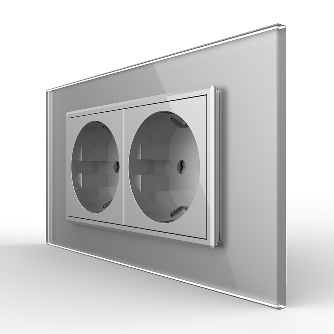 Priza dubla Livolo cu rama din sticla 4M, standard Italian, Serie noua, gri