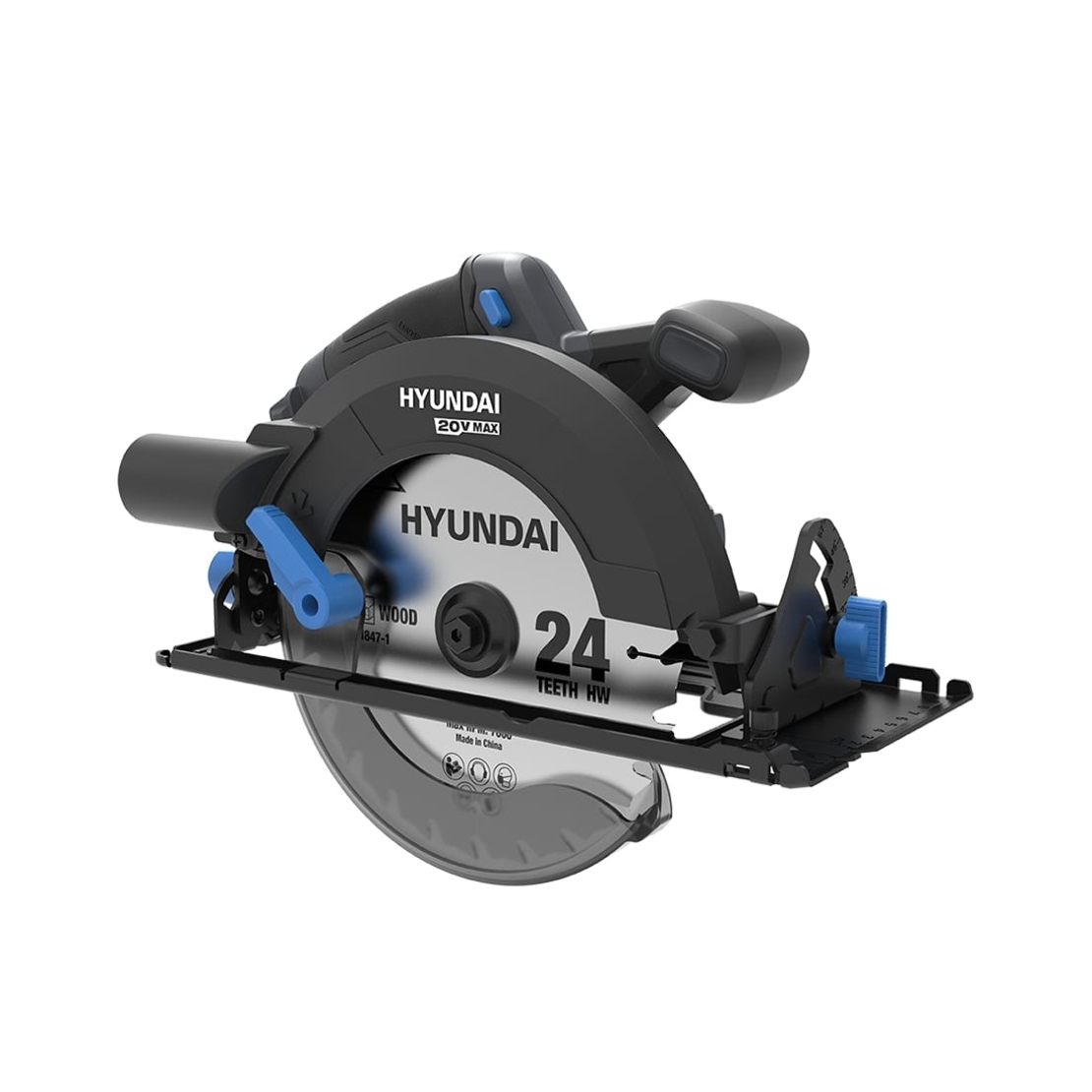 Fierastrau circular de mana cu acumulator 20V Hyundai CS20X-190, motor fara perii, adancime max. de taiere 67.5 mm la 90°, panza de 190 mm, livrat fara acumulator si incarcator