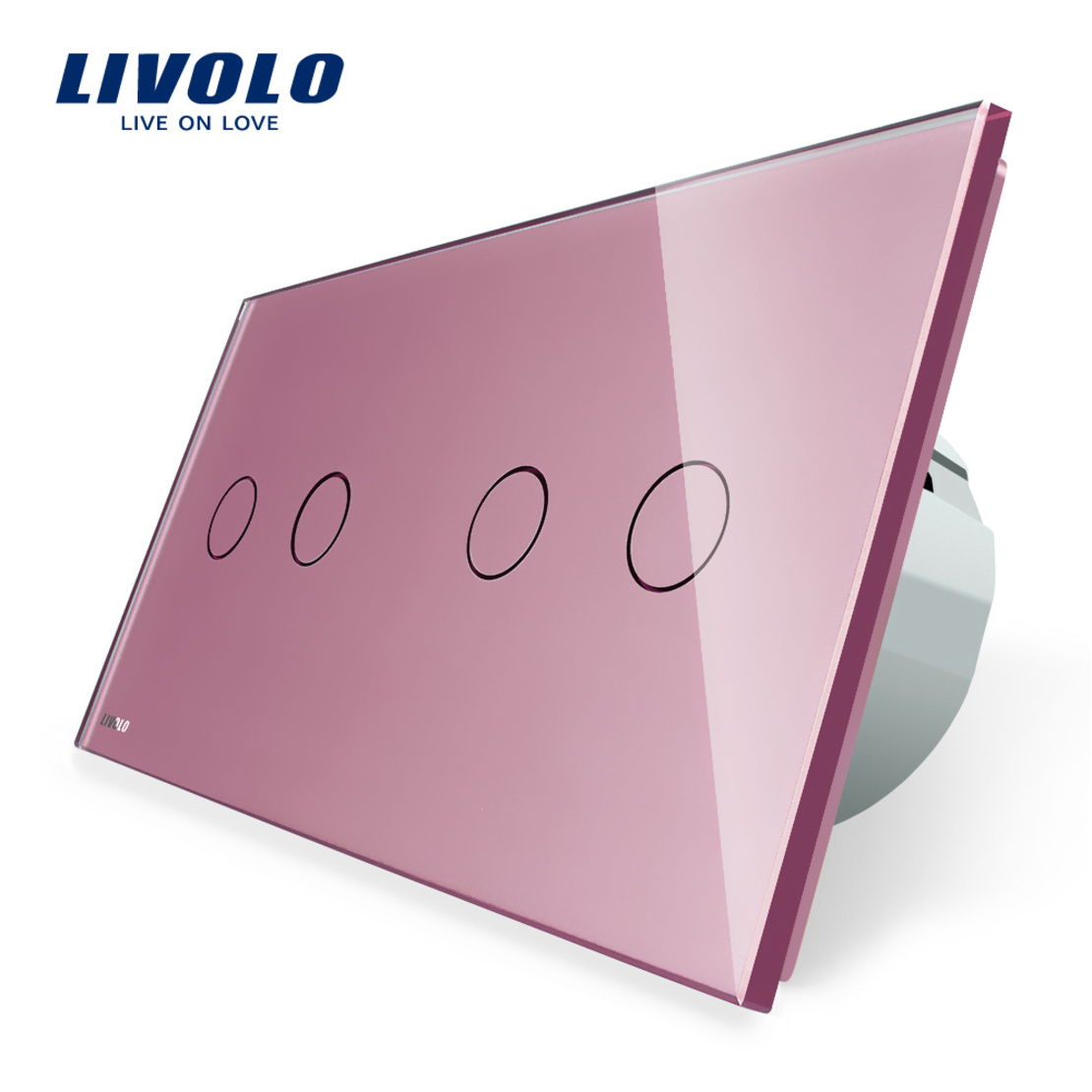 Intrerupator dublu + dublu cu touch Livolo din sticla, roz