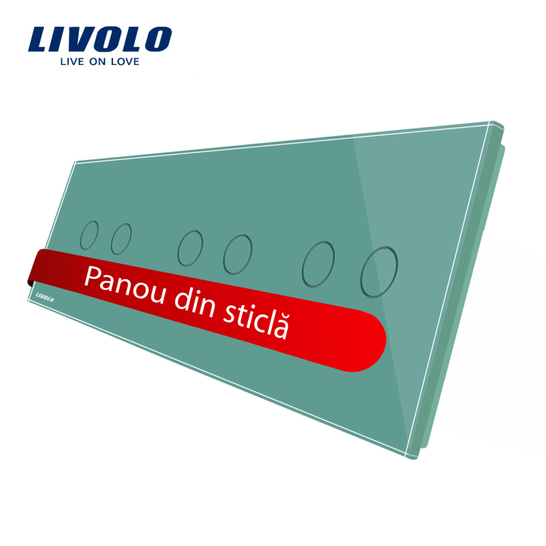 Panou intrerupator dublu+dublu+dublu cu touch Livolo din sticla, verde