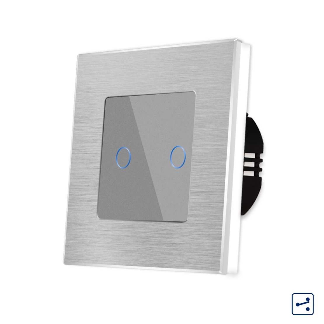 Intrerupator Dublu Cap Scara / Cruce cu Touch din Sticla si Rama de Aluminiu LUXION, Serie A, gri