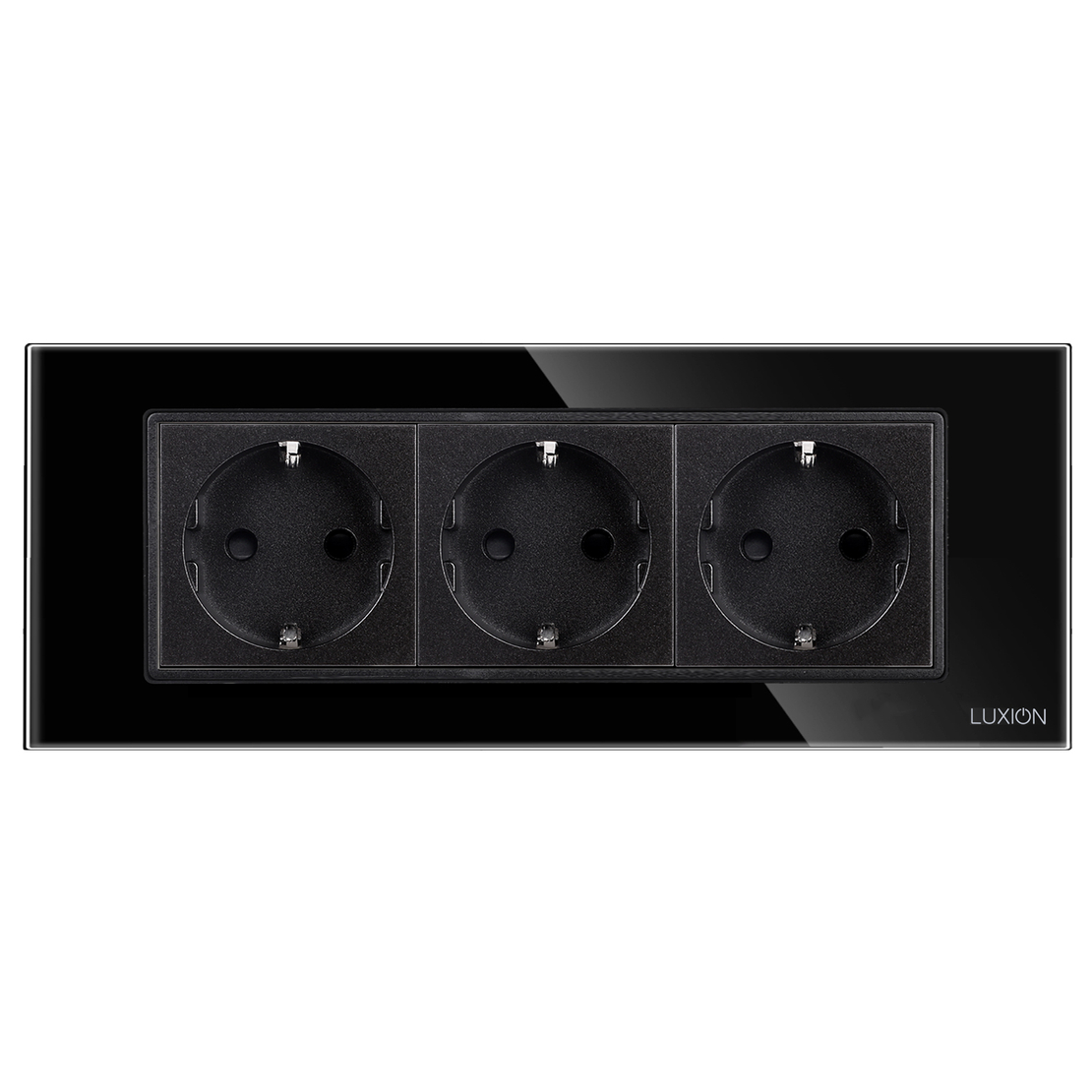 Priza Tripla cu Rama din Sticla LUXION, Standard Italian, 6M, negru