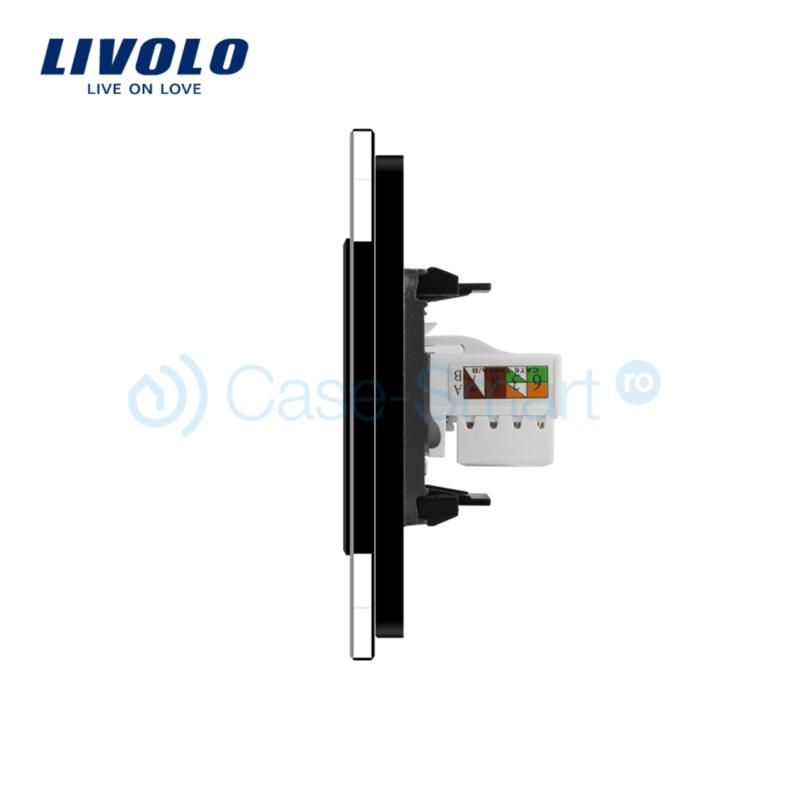 Priza dubla internet Livolo cu rama din sticla, negru