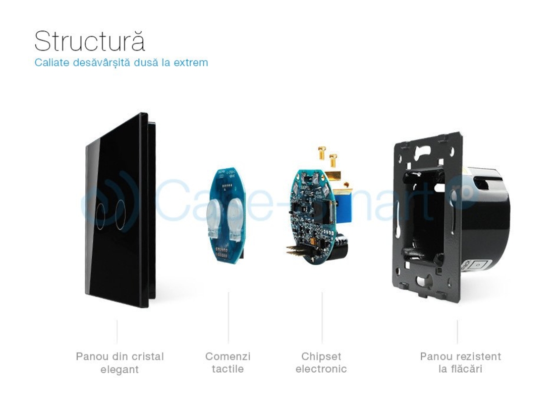 Panou intrerupator dublu cu touch Livolo din sticla, auriu