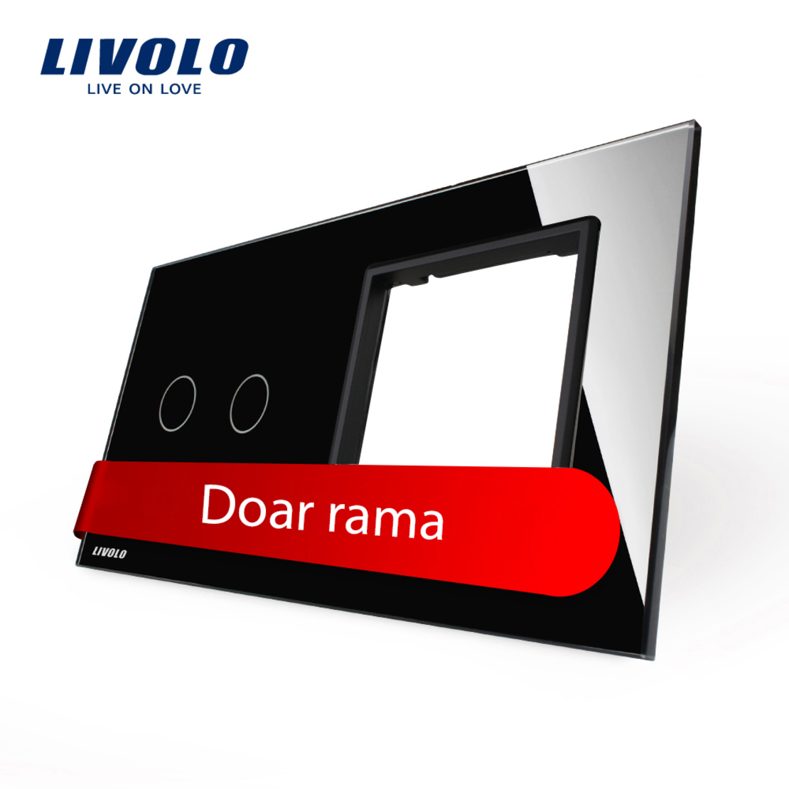 Panou intrerupator dublu cu touch + priza simpla Livolo din sticla, negru