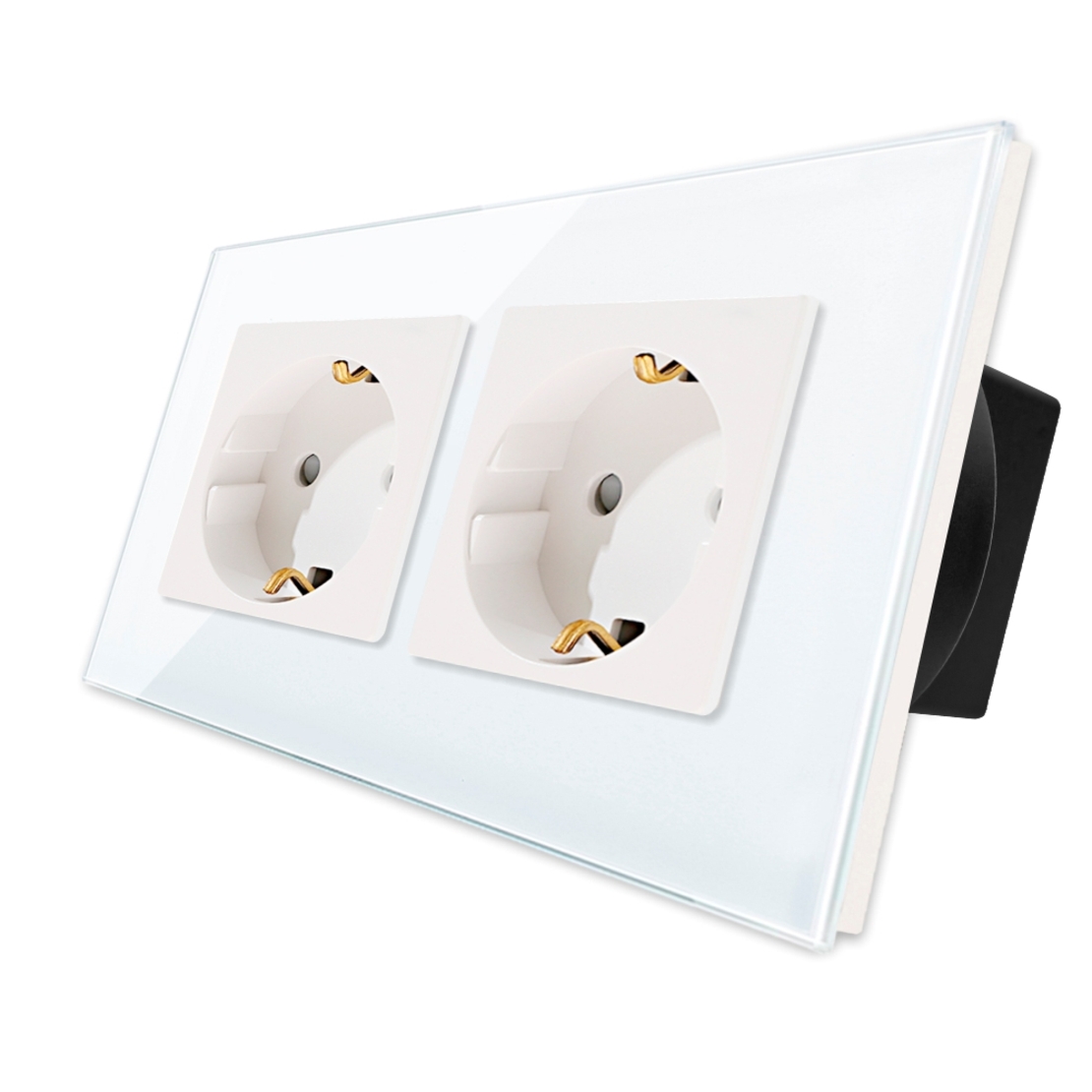 Priza Dubla cu Rama din Sticla LUXION, alb