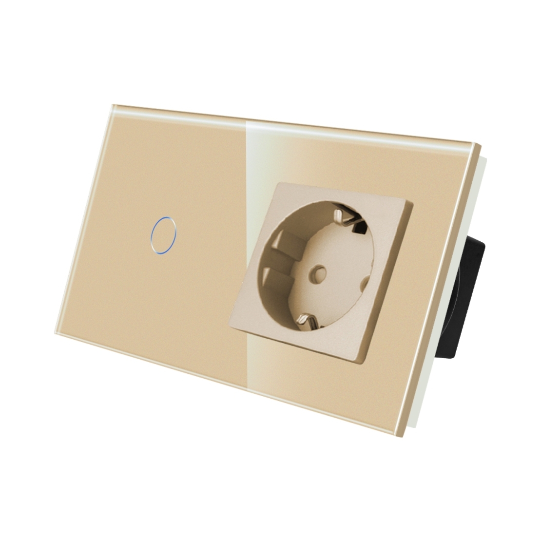 Intrerupator Simplu + Priza cu Rama din Sticla LUXION, auriu