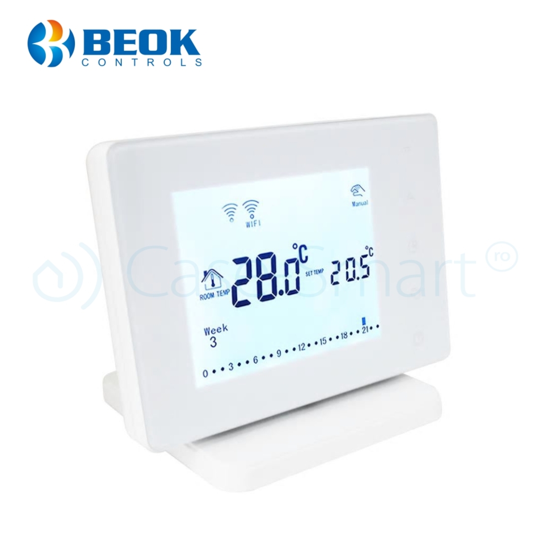 Termostat Wi-Fi pentru centrala termica pe gaz si incalzire in pardoseala cu agent termic BeOk BOT306RF-WIFI, Programabil, Memorare setari, Anti-inghet, Control de pe telefonul mobil