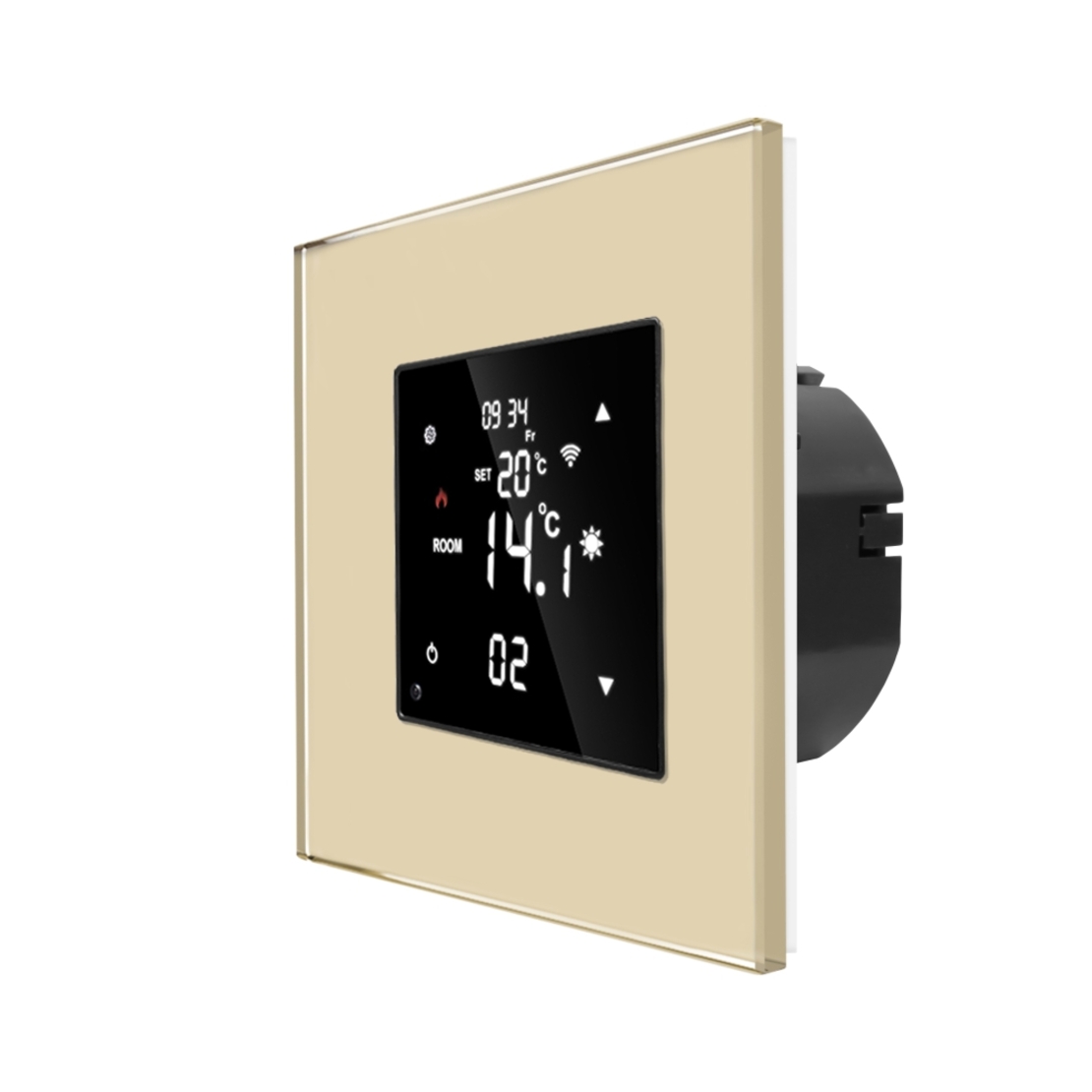 Termostat Wi-Fi pentru incalzirea electrica LUXION cu Rama din Sticla, auriu