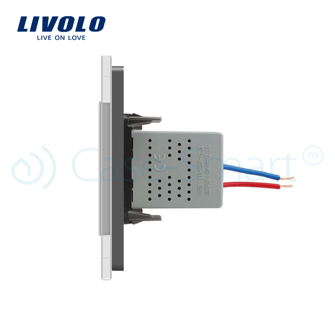 Priza USB Livolo cu rama din sticla, gri