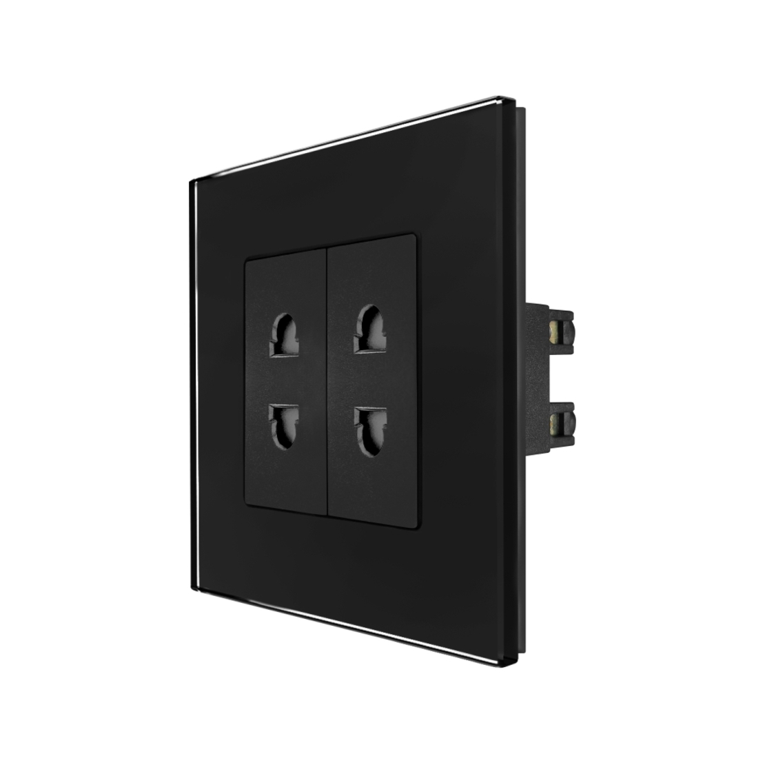 Priza Dubla cu Module Inguste cu Rama din Sticla LUXION, negru