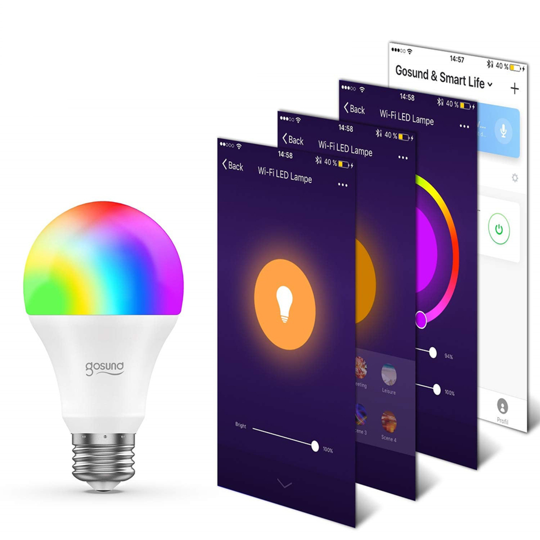 Bec inteligent LED Gosund Nite Bird WB4, Iluminare RGB, Soclu E27, 800 Lumeni, Control aplicatie