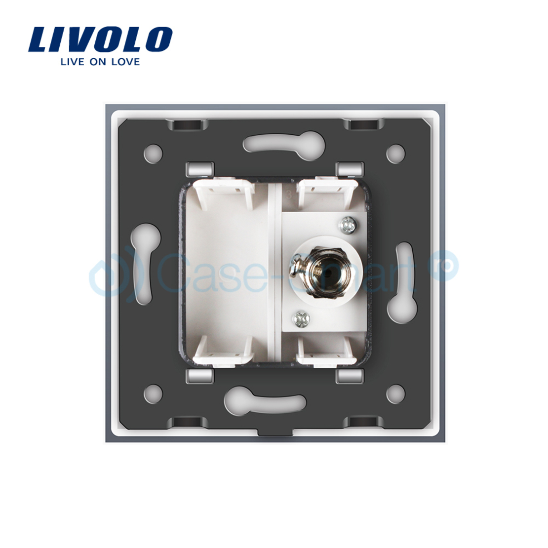 Priza simpla TV Livolo cu rama din sticla, alb