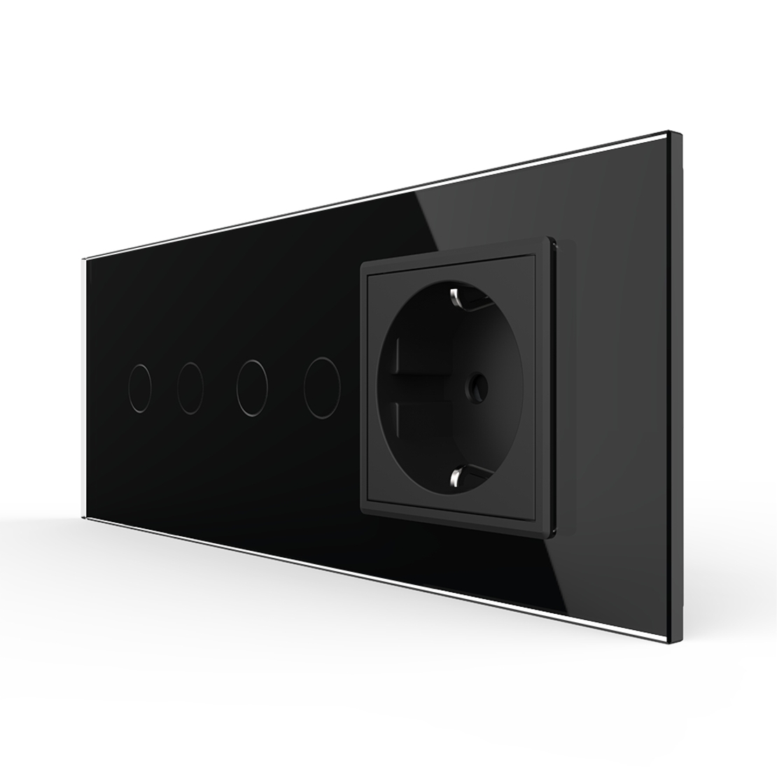 Intrerupator Dublu + Dublu + Priza LIVOLO cu Rama Din Sticla, Standard Italian, 6M, negru
