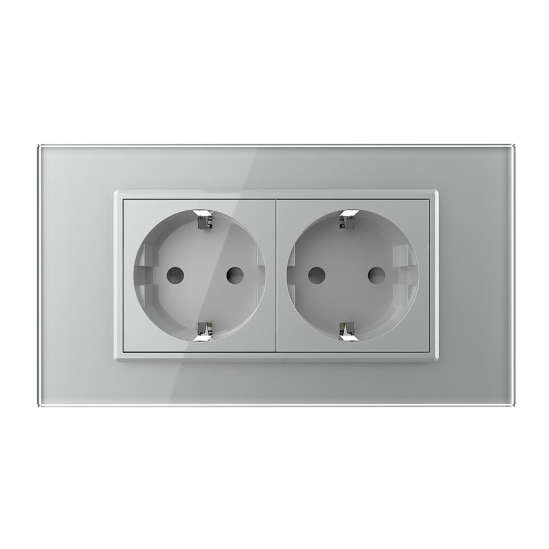 Priza dubla Livolo cu rama din sticla 4M, standard Italian, Serie noua, gri