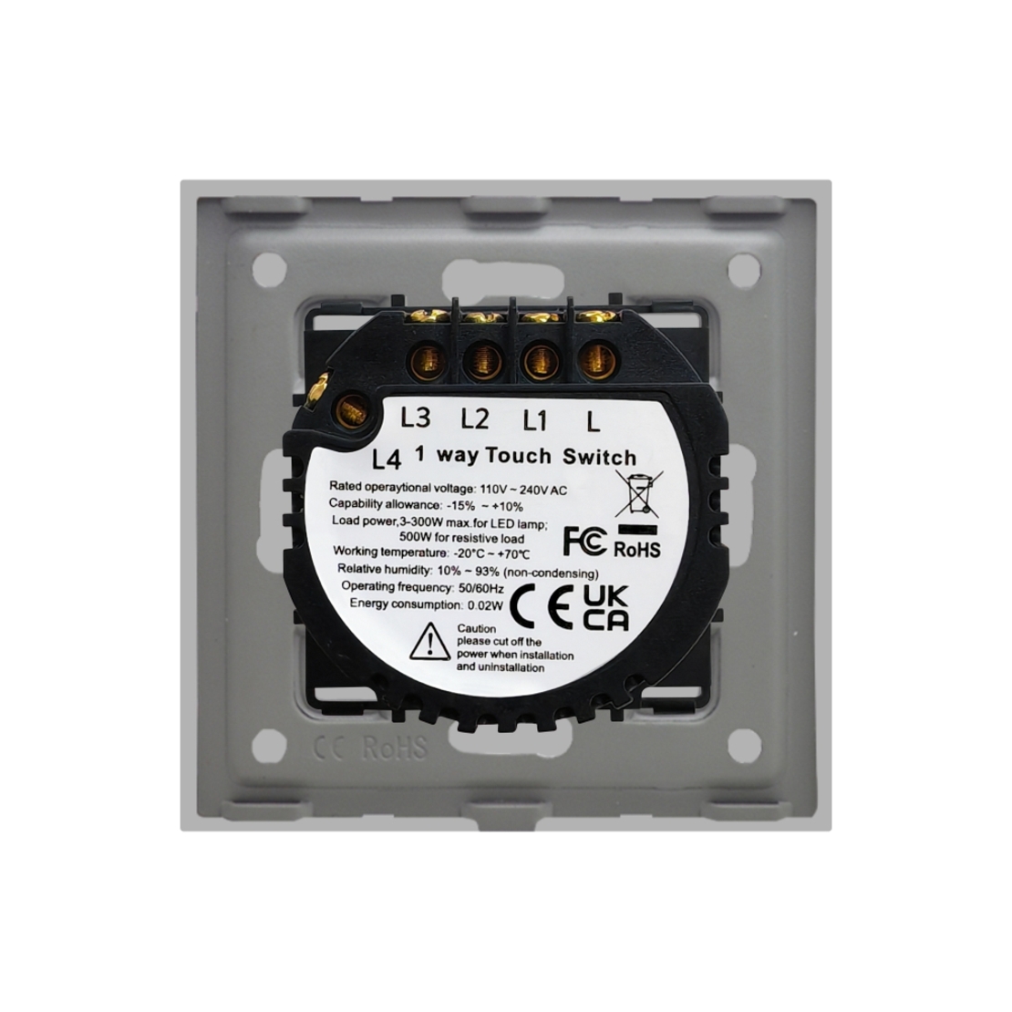 Intrerupator Cvadruplu cu Touch din Sticla LUXION, 500W, gri