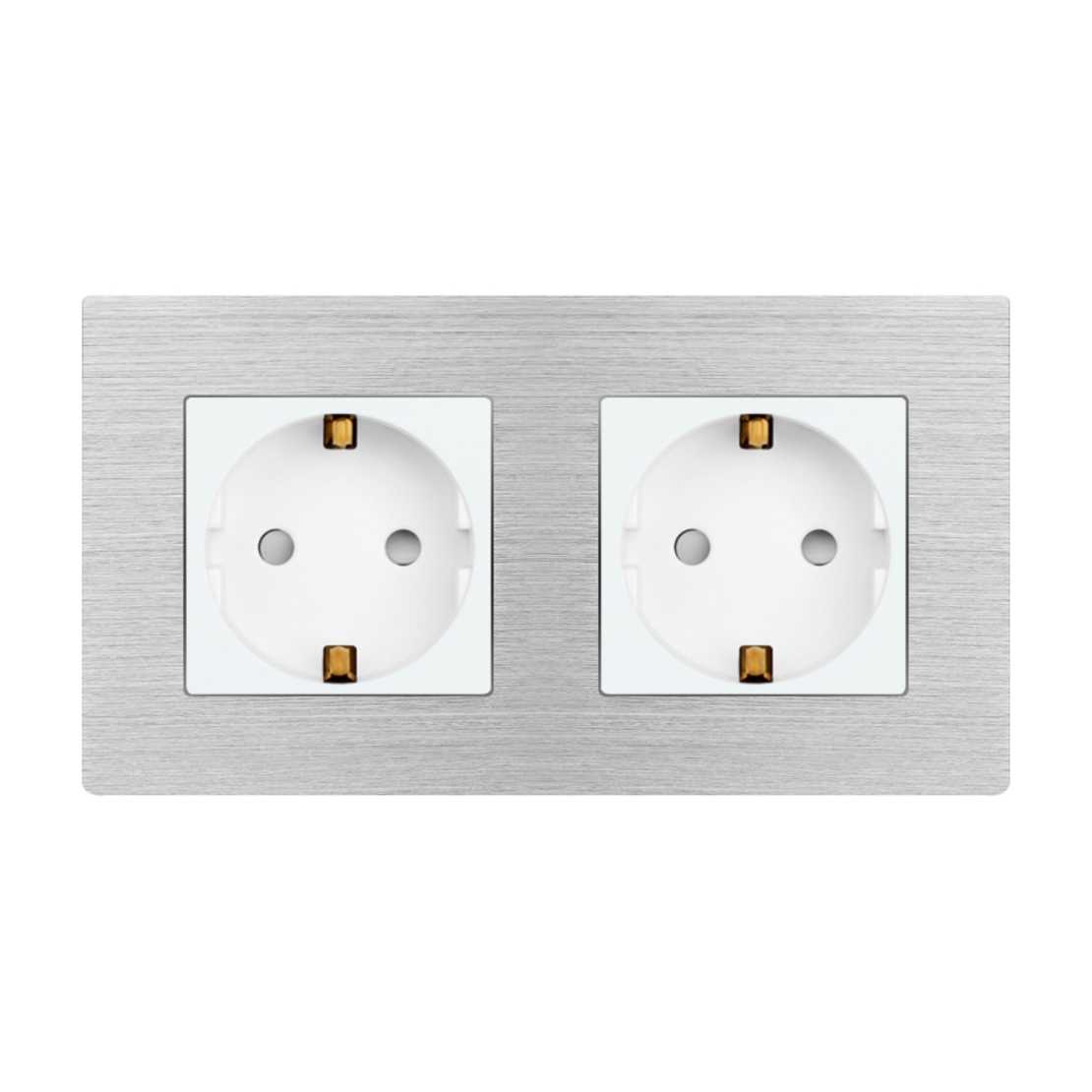 Priza Dubla LUXION cu rama din aluminiu, alb