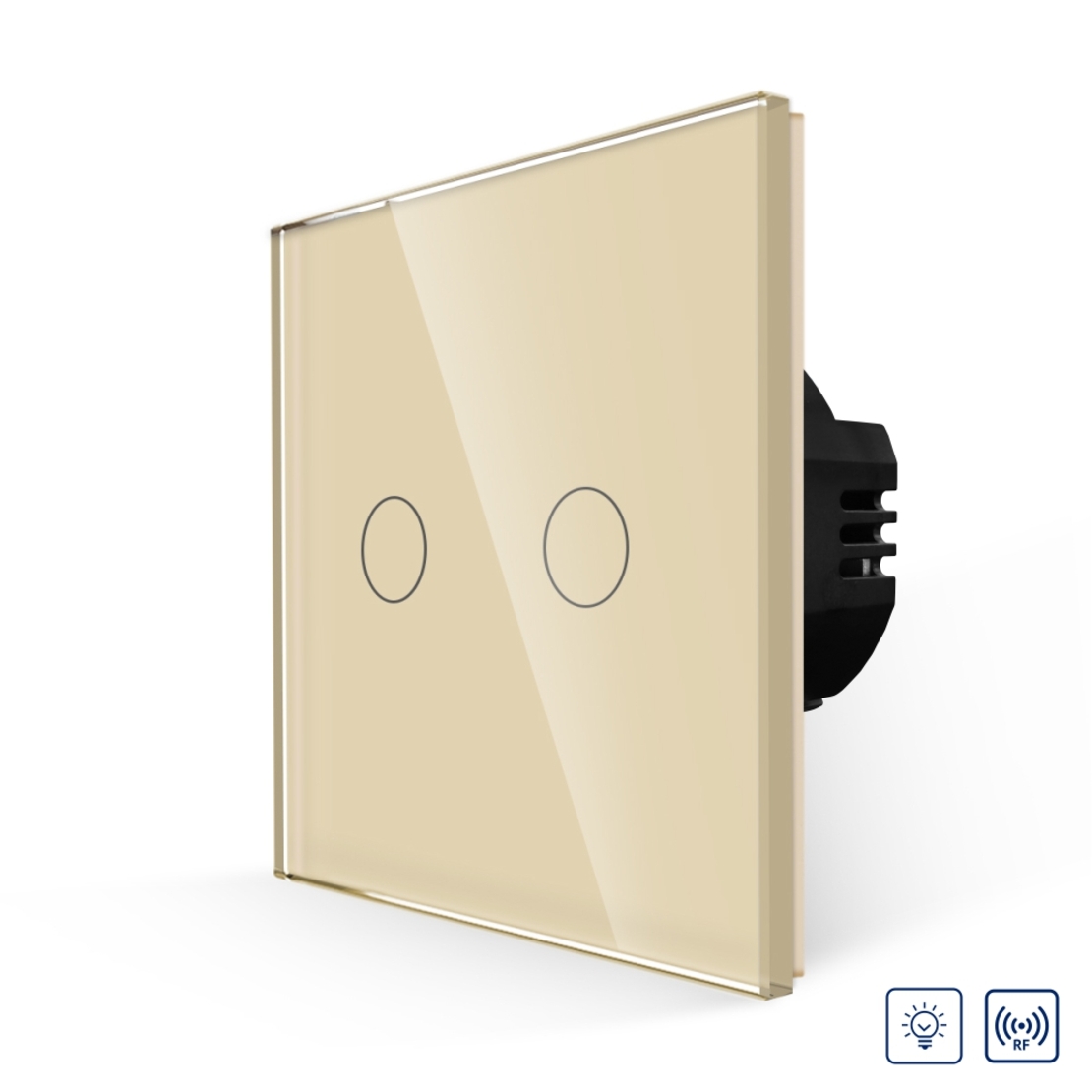 Intrerupator Dublu cu Variator si Touch din Sticla LUXION, RF433, auriu