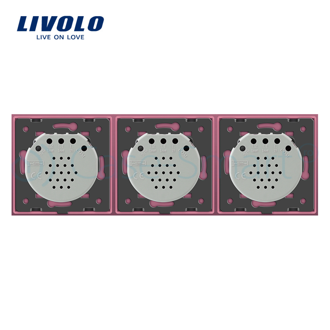 Intrerupator dublu+dublu+dublu cu touch Livolo din sticla, roz