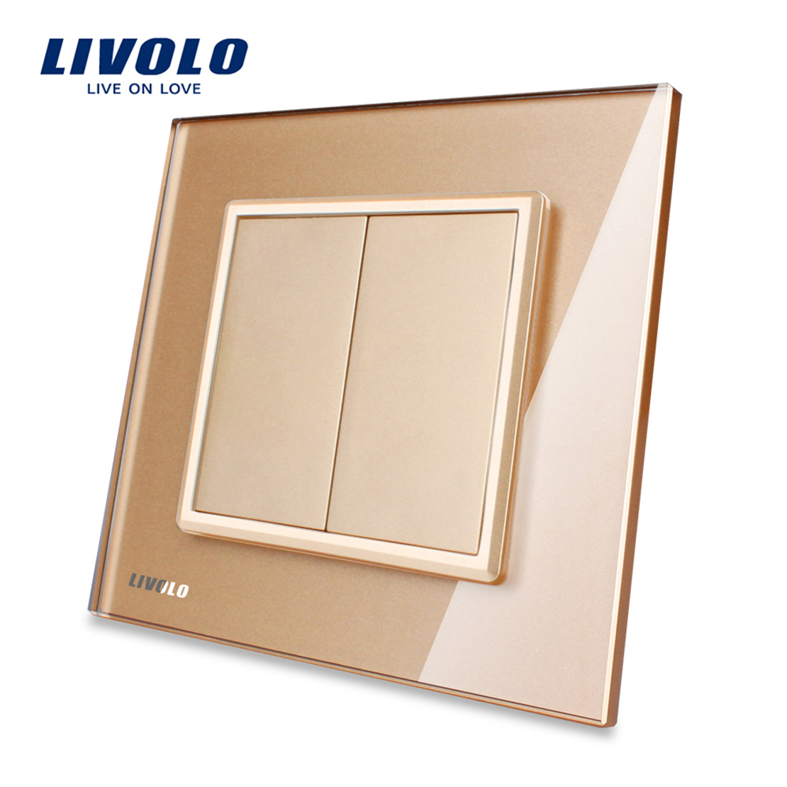 Priza blank/goala Livolo cu rama din sticla, auriu