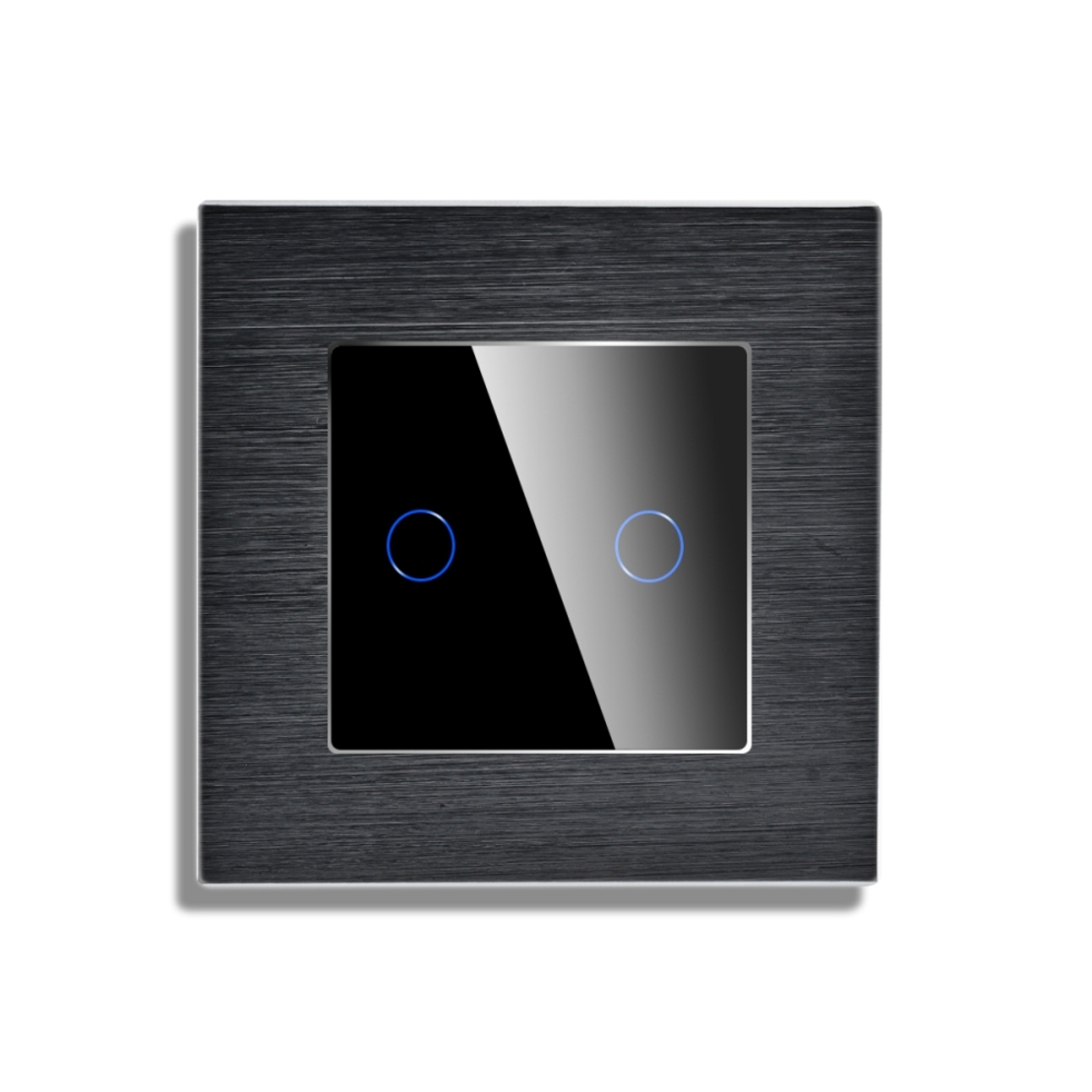 Intrerupator Dublu cu Touch din Sticla si Rama de Aluminiu LUXION, negru
