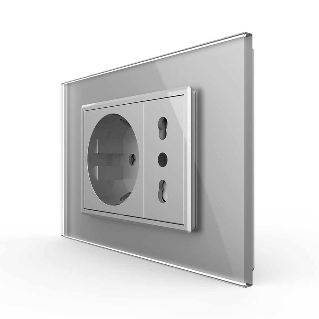 Priza dubla italiana Livolo cu rama din sticla - standard italian, gri