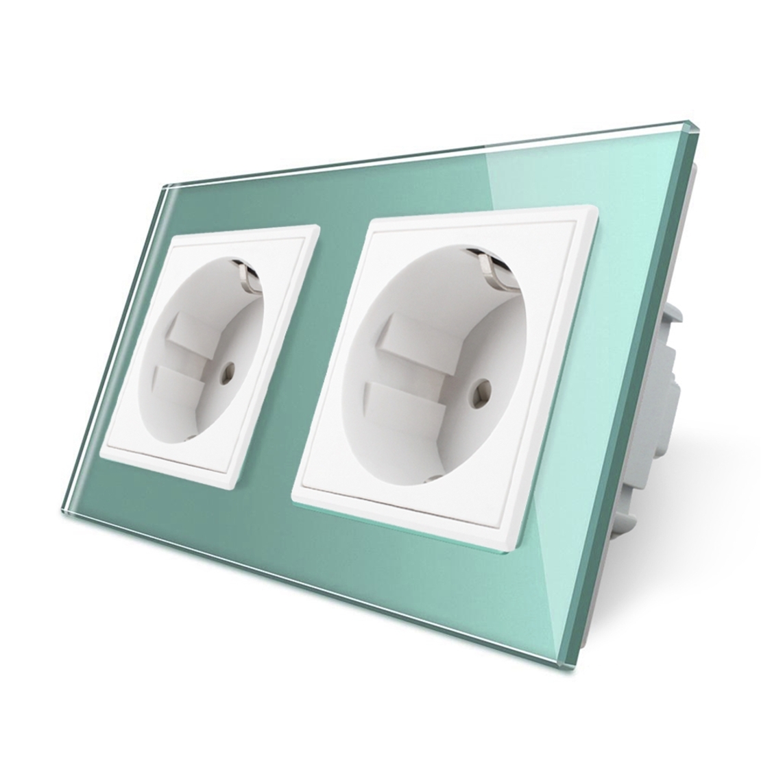 Priza dubla Livolo cu rama din sticla, verde