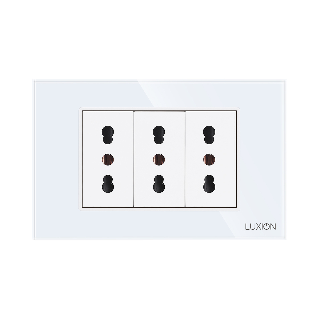 Priza Tripla cu Rama din Sticla LUXION, Standard Italian, 3M, alb