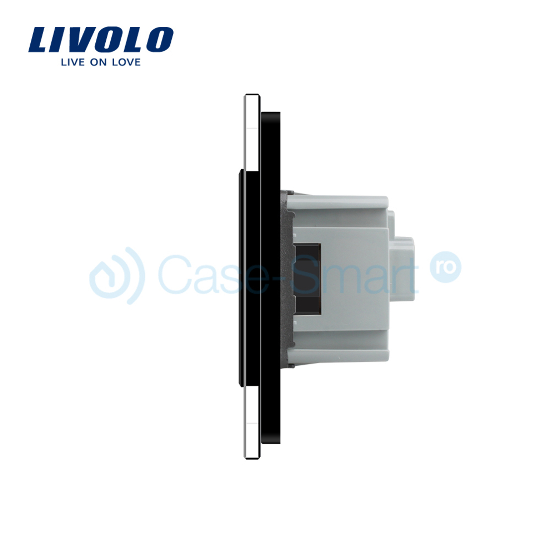 Intrerupator LIVOLO simplu cap scara / cap cruce cu touch si 2 prize din sticla, negru