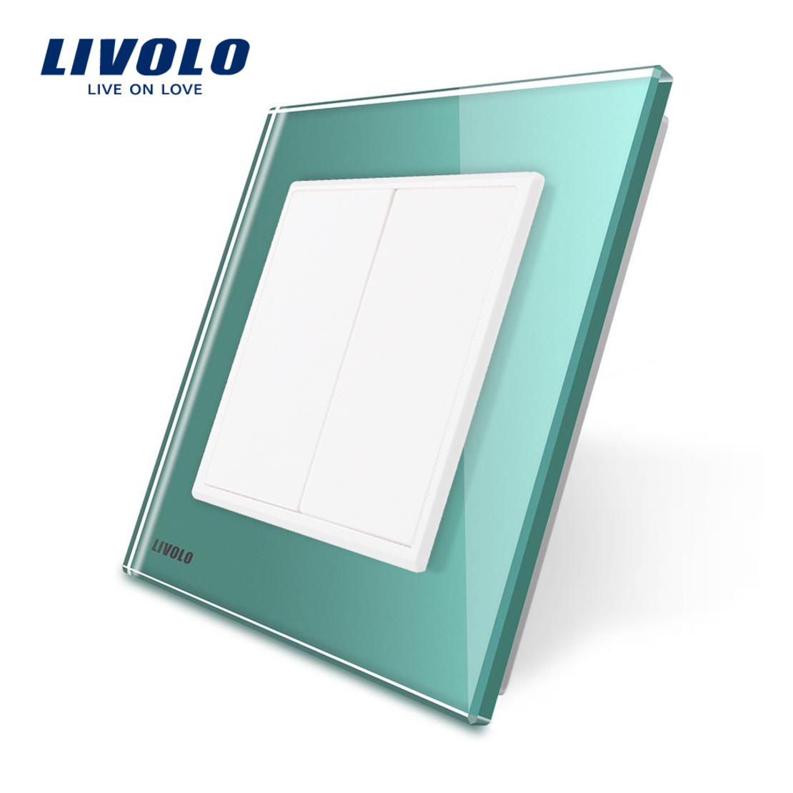 Priza blank/goala Livolo cu rama din sticla, verde