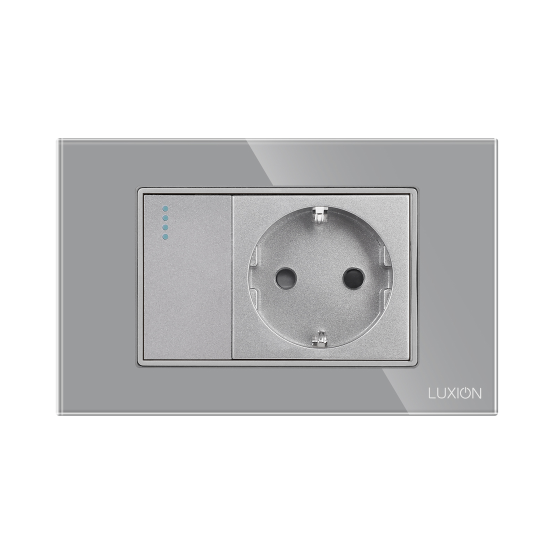 Intrerupator Simplu + Priza cu Rama din Sticla LUXION, Standard Italian, 3M, gri