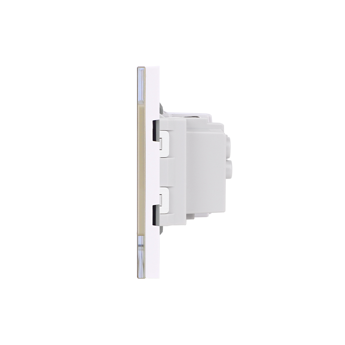 Intrerupator Dublu Cap Scara + Priza cu Rama din Sticla LUXION, Standard Italian, 3M, auriu