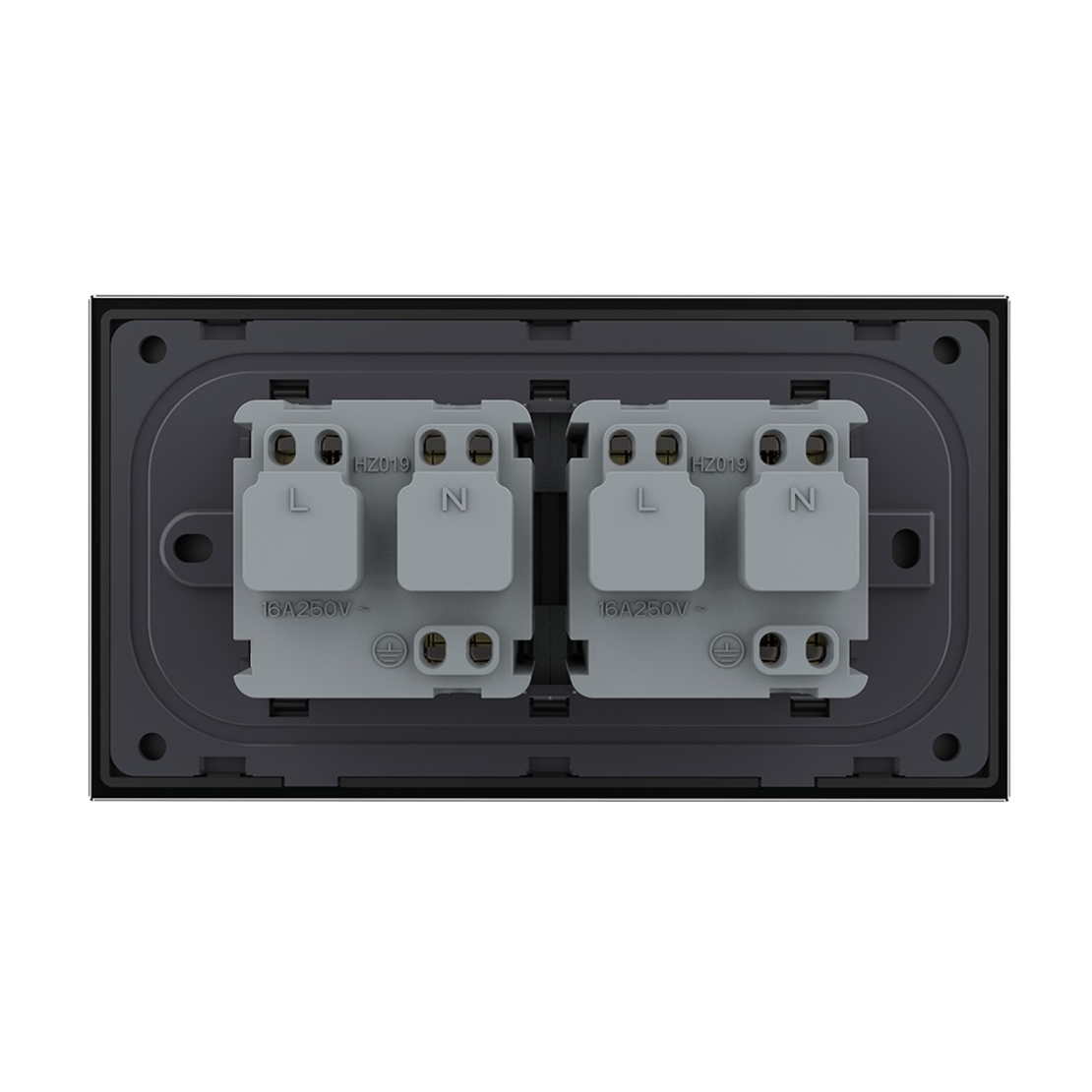 Priza dubla Livolo cu rama din sticla 4M, standard Italian, Serie noua, negru